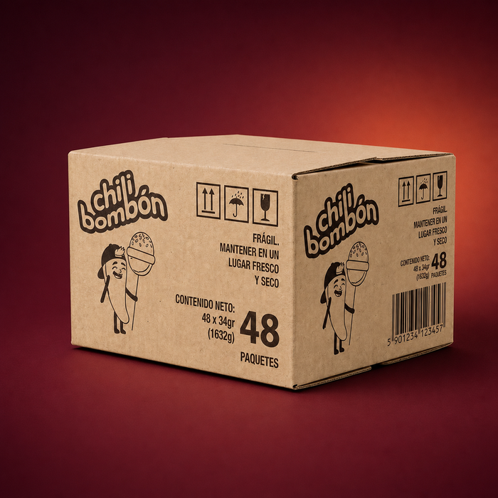 Caja de Chili bombón sobre fondo vino