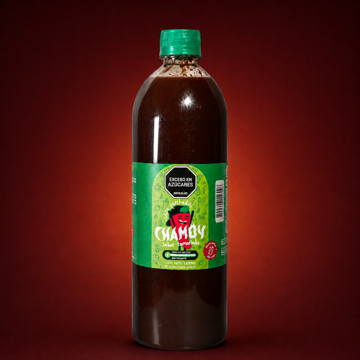 Chamoy de tamarindo sin picante de 1000 ml sobre fondo vino