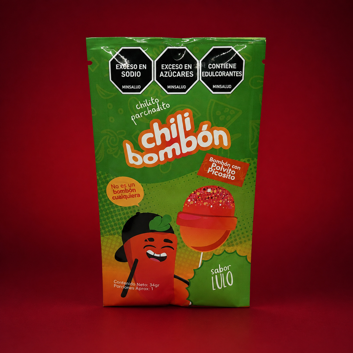 Chili bombon lulo sobre fondo vino