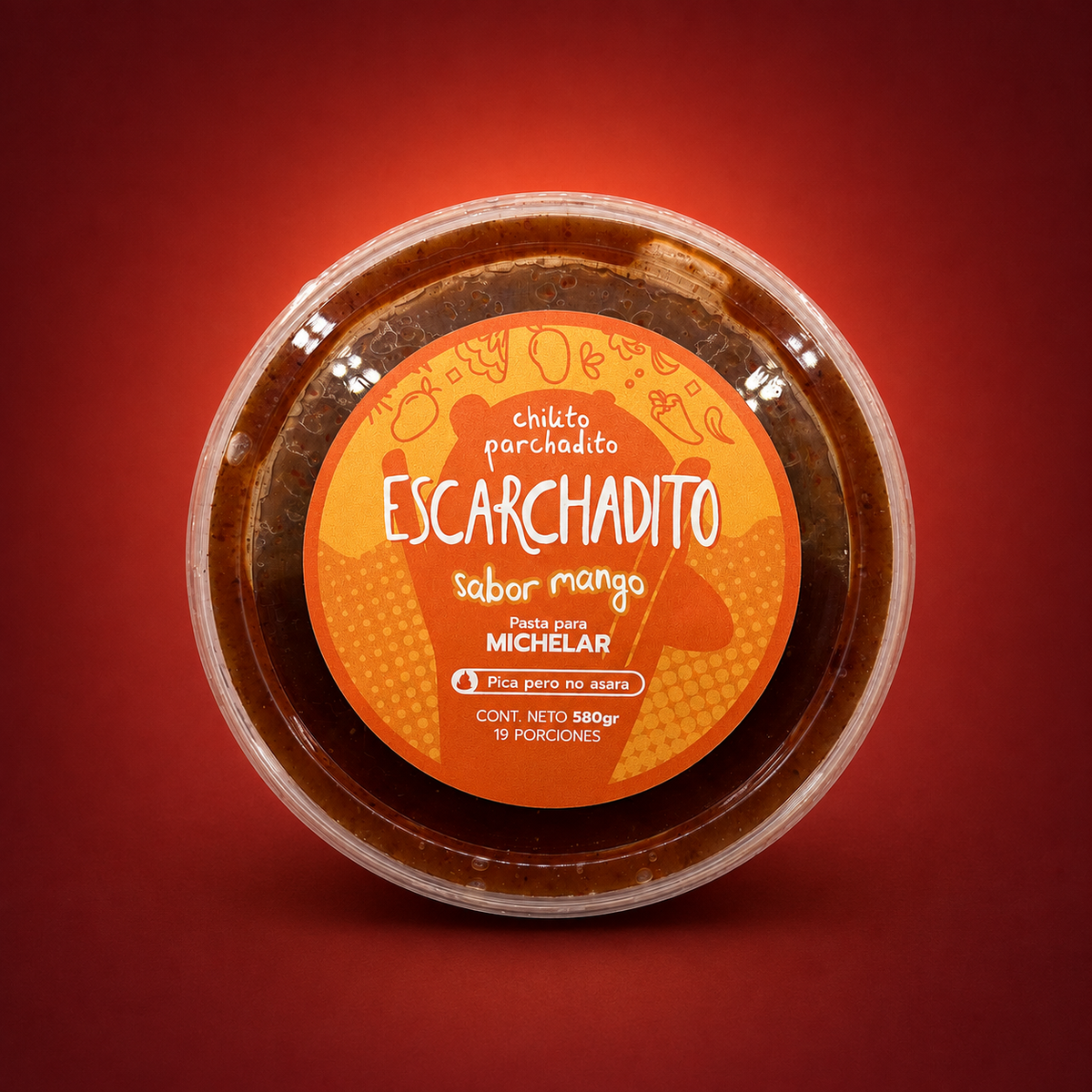 Escarchadito de mango de 580 g sobre fondo vino