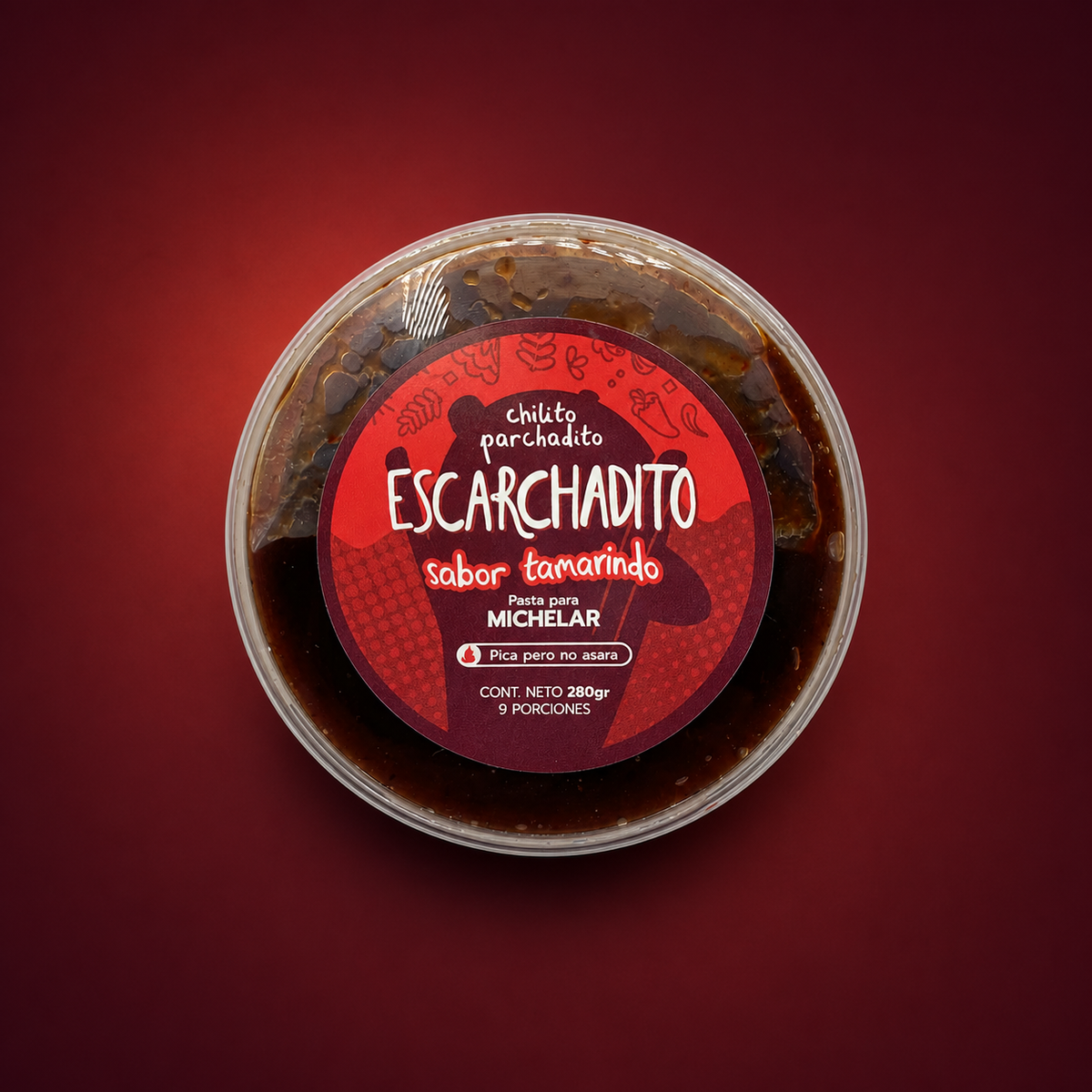Escarchadito de tamarindo sobre fondo vino