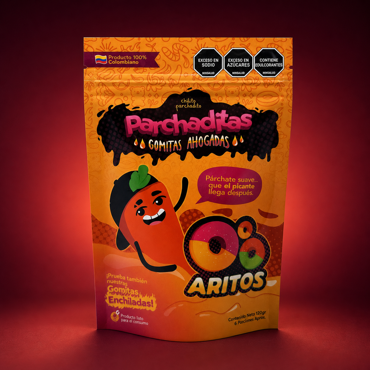 Gomitas ahogadas Aritos sobre fondo vino
