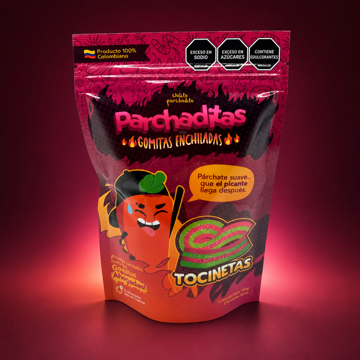 Gomitas enchiladas Tocinetas sobre fondo vino