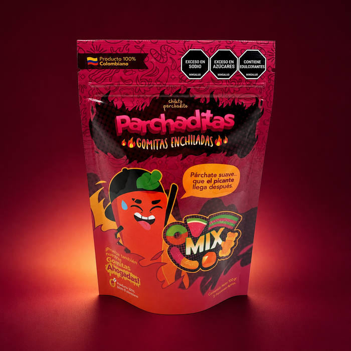 Mix de gomitas enchiladas sobre fondo vino